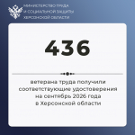 436 человек получили новые удостоверения ветерана труда в Херсонской области на сентябрь текущего года